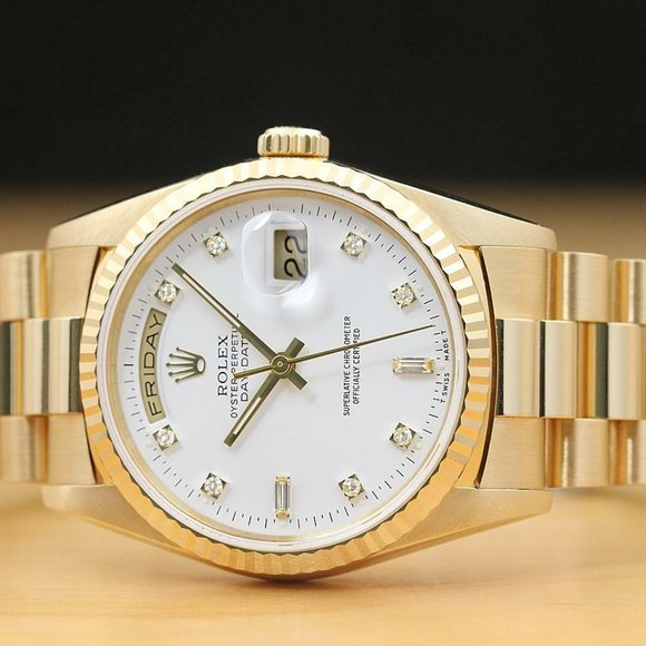 Rolex Day-Date Men's 18kt Diamond Watch w/ factory box + hang tag - Picture 6 of 7